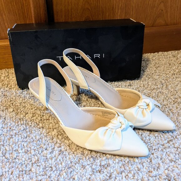 ๐ Tahari | Cream Knot Detail Slingback Kitten Heels (8.5) ๐ - Picture 2 of 7